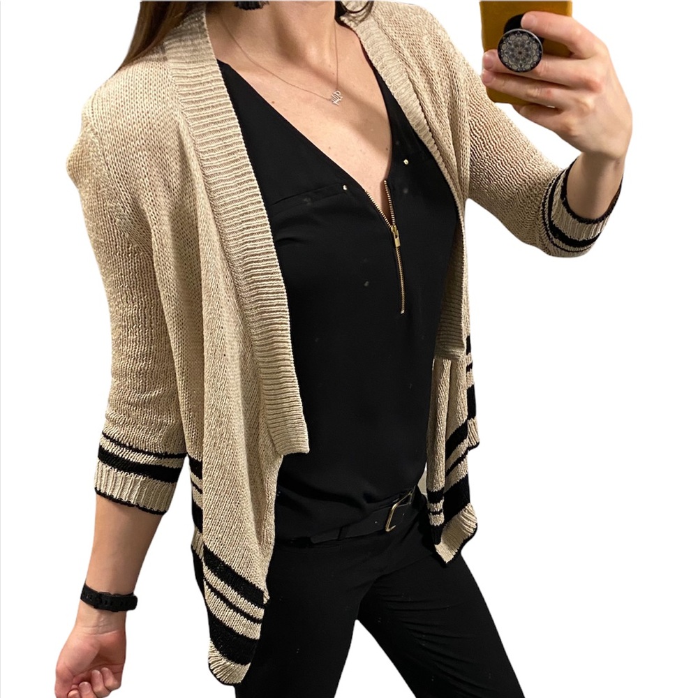 Loft Tan Cardigan High Low Sweater 3/4 Sleeve XS